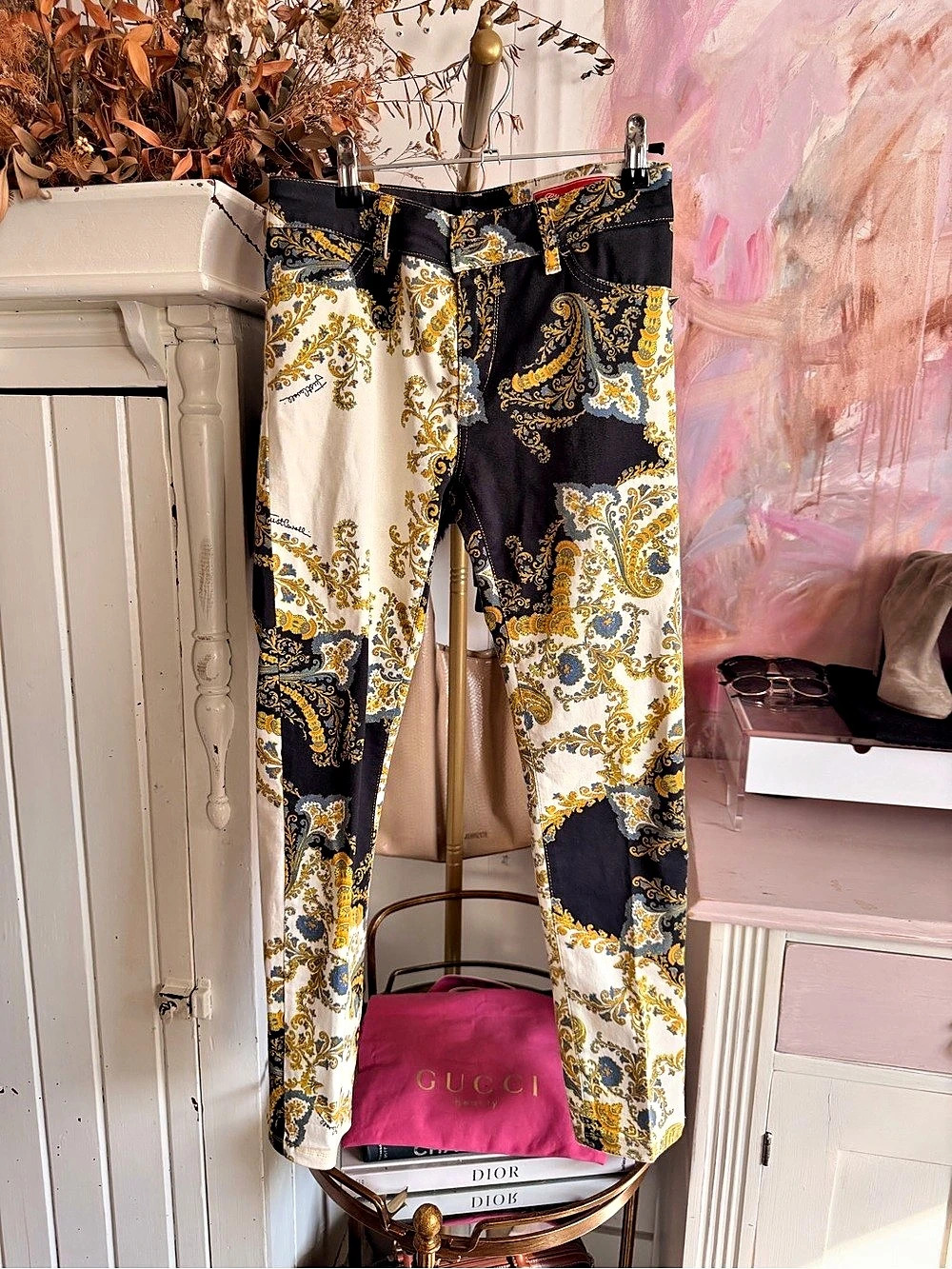 Just Cavalli Jeggings Paisley Skinny Jeans Black & White Waist 26 Like New